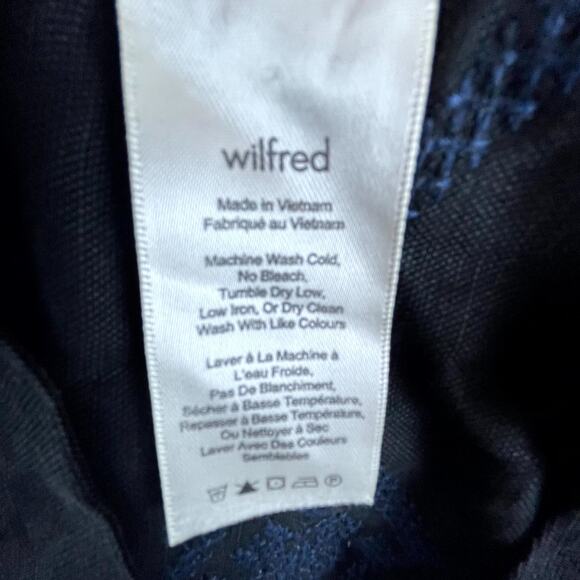 Aritzia Wilfred Trompette Dress Women L Black Blue Geometric Linen Summery Swing - Picture 5 of 6